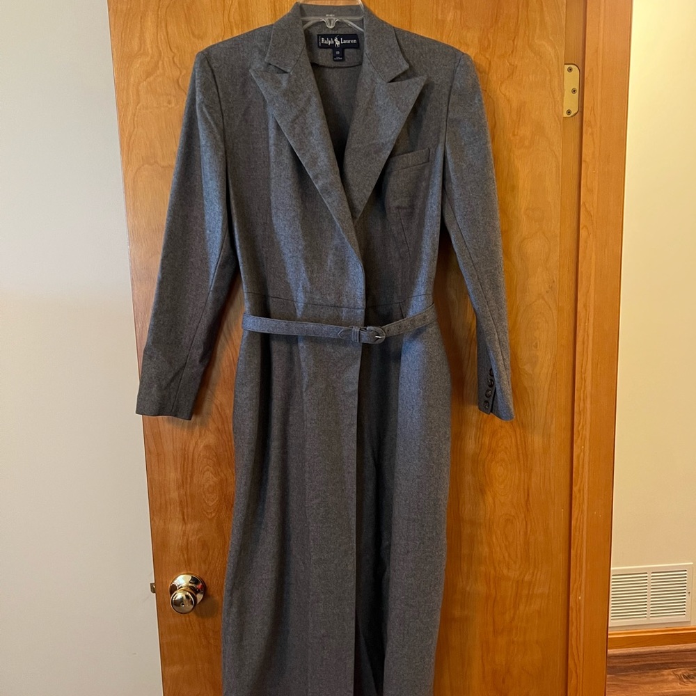 Ralph Lauren Wool Coat With Belt Gray Vintage Blue Label Made USA Size 10 FLAW - Picture 1 of 16